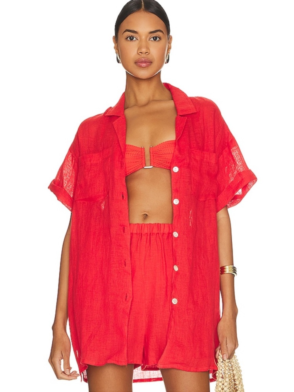 NWT Revolve Vitamin A Playa Pocket Blouse in Hibiscus EcoLinen Small